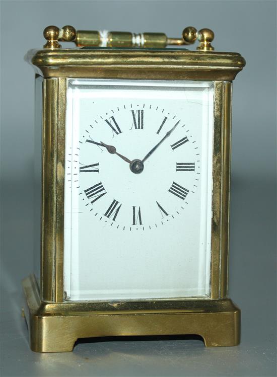 Late 19th century French brass cased eight day carriage timepiece